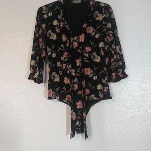Ember women's size L black with floral multicolored leotard blouse